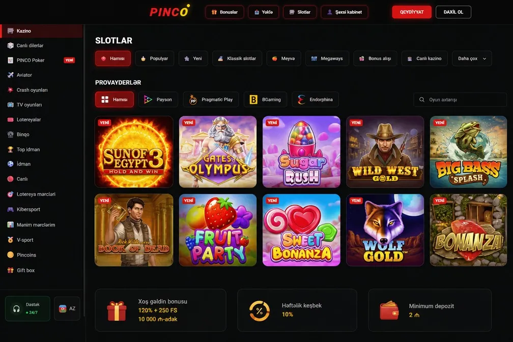 Pınco Casino oyunları və provayderlər
