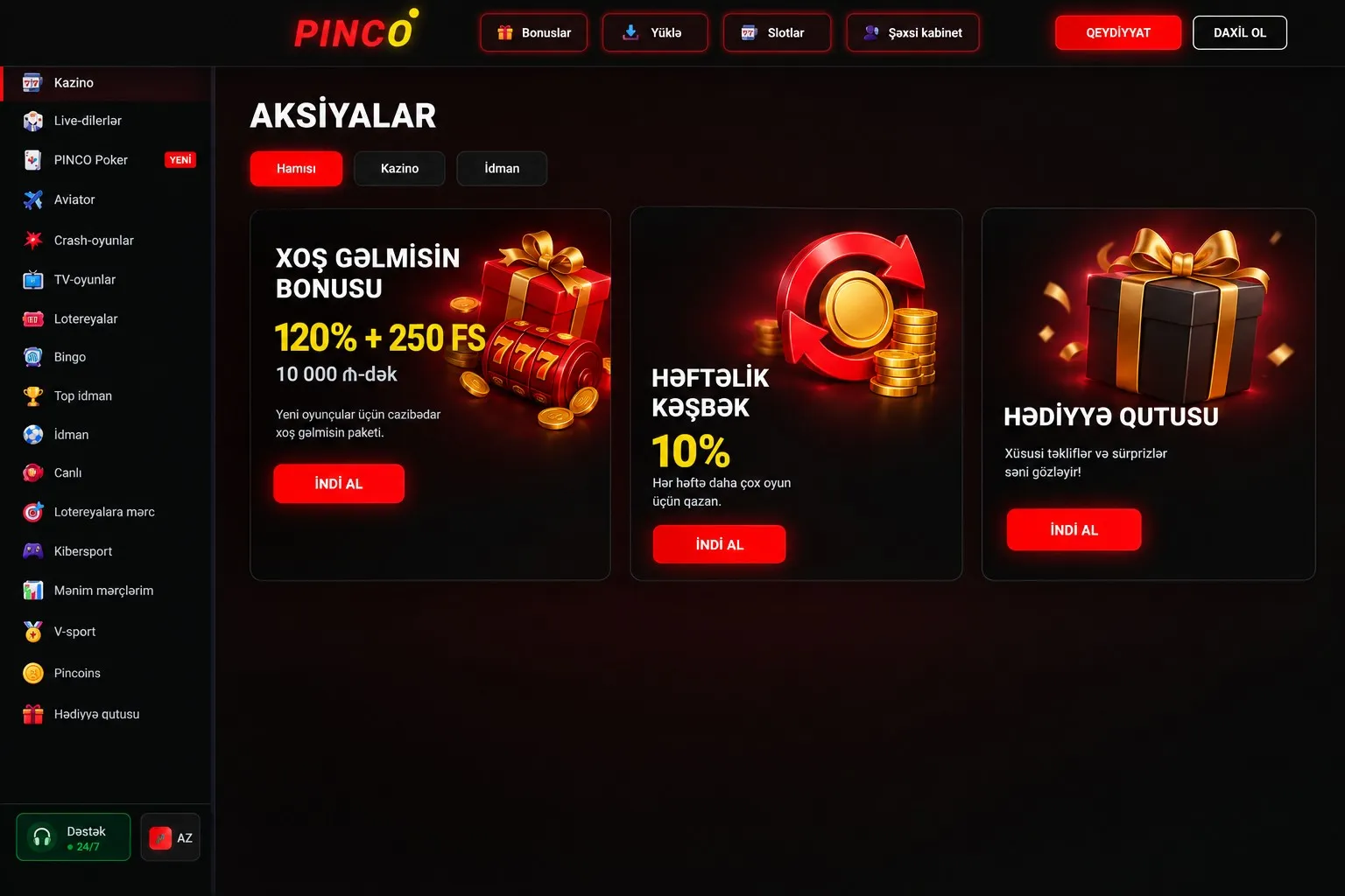 Pınco Az bonusları və promosyonları